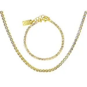 JTV White Crystal Gold Tone Tennis Necklace & Bracelet Set