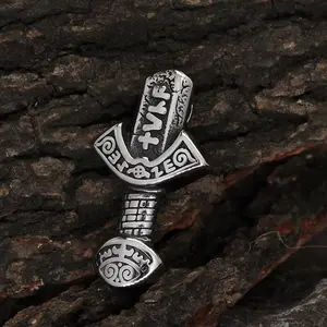GTHIC Viking Runes Weapon Stainless Steel Pendant for Men Women Daily Wear Fashion Jewelry