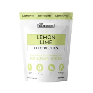 Just Ingredients Lemon Lime Electrolytes 30‑Serving Hydration Drink Mix with Coconut Water, Sea Salt, and Trace Minerals – Supports Energy, Recovery, and Electrolyte Balance*