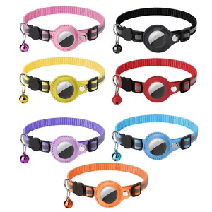 Cat Collar For Air Tag Detachable Cat Collars With Bells Safety Buckle Locator Leather Pet Collar For Cat Kitten Small Dog
