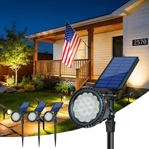 Solar Outdoor Lights, 600LM Solar Spot Lights Outdoor , 18 LED Auto /Off Landscape Lighting Flag Pole Light for Garden Yard Pathway Garage Pool Patio(Warm White, 4 Pack)