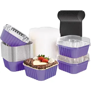 25 Pack Square Mini Cake Pans with ,Mini Loaf Pans with , Foil Baking Cups,Disposable Ramekins Cupcake Cups,Dessert Cups for Wedding Birthday Party Picnics,5oz ()