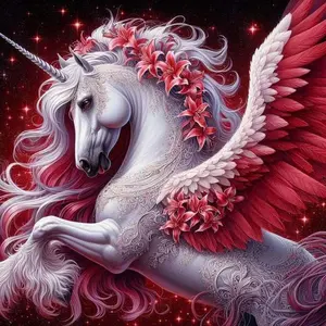5D DIY Full Drill Round Diamond Painting - Diamond Art Painting Kit Unicorn, Red Flower, Wings Mosaic, Canvas - DIY Decorative Painting, Home Wall Decor, Suitable for Halloween and Christmas, Birthday and Anniversary Gifts.
