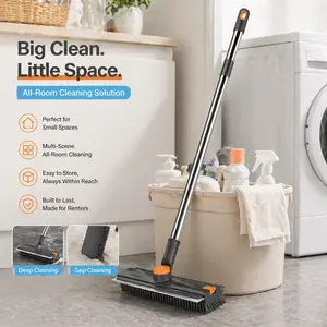 2-in-1 Floor Scrub Brush with Water Scraping & Gap Cleaning – Deep Cleaning for Tiles, Grout & Corners – Adjustable Handle, Easy Storage, Perfect for Kitchen & Bathroom