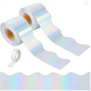 65 Feet Silver Scalloped Bulletin Board Borders Trim, Rolled Borders for Bulletin Board, White Board, Cork Board, Locker, Classroom Decoration