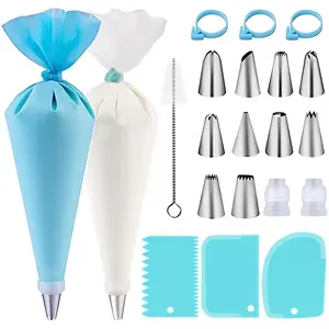 40pcs Cake Decorating Kit with 10 Piping Tips, 3 Couplers, 1 Reusable Piping Bag, 20 Piping Bags, Baking Tools, Pastry, Cupcake, Kitchen Gadgets, Cake Decorating Supplies