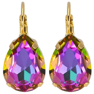 Mystic Vitrail Goddess Teardrop Leverback Earrings (Goldtone/Mystic Vitrail)