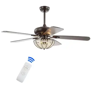 JONATHAN Y JYL9702A 52" Farmhouse Ceiling Fan with Light, Crystal Chandelier Fan with 5 Reversible Blades (Brown), 3-Speed Reversible Motor with Remote, Oil Rubbed Bronze Finish Living Room, Bedroom