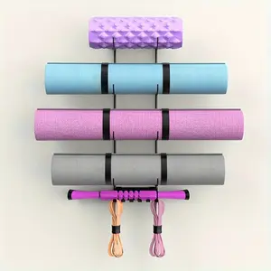 Iron Wall-Mounted Yoga Mat Storage Rack with 4 Adjustable Arms and Installation Hardware Included