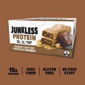 JUNKLESS Protein Bars Peanut Butter Chocolate Brownie 15g Protein 2g Sugar High Fiber Gluten Free Clean Ingredients