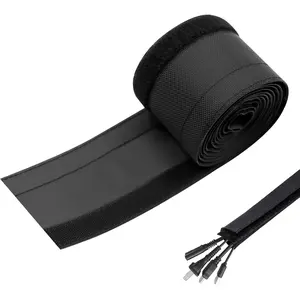 1/2" - 6.6FT Hook and Loop  Sleeve  Proof Cord Protector from Cats Split Wire Loom for USB Computer Office Automotive Audio Cables, Heavy Duty Flexible  &  Wire Sleeve - Black