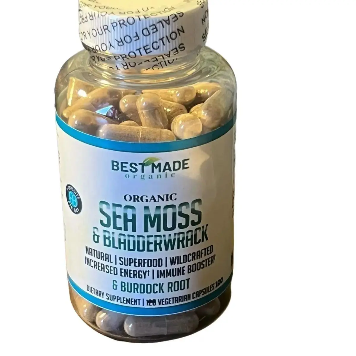 Organic Sea Moss Bladderwrack and Burdock Root Cinnamon Capsules 100 Count Handmade Vegan Natural Capsules Recommended by Dr. Sebi