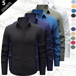 Men's Long-Sleeve Shirt Pack of 5 Business Casual Versatile Light Luxury Style Wrinkle-Resistant No Ironing Needed Slim Fit Resists Deformation Multiple Colors Office Wear - Top, Wetsuit