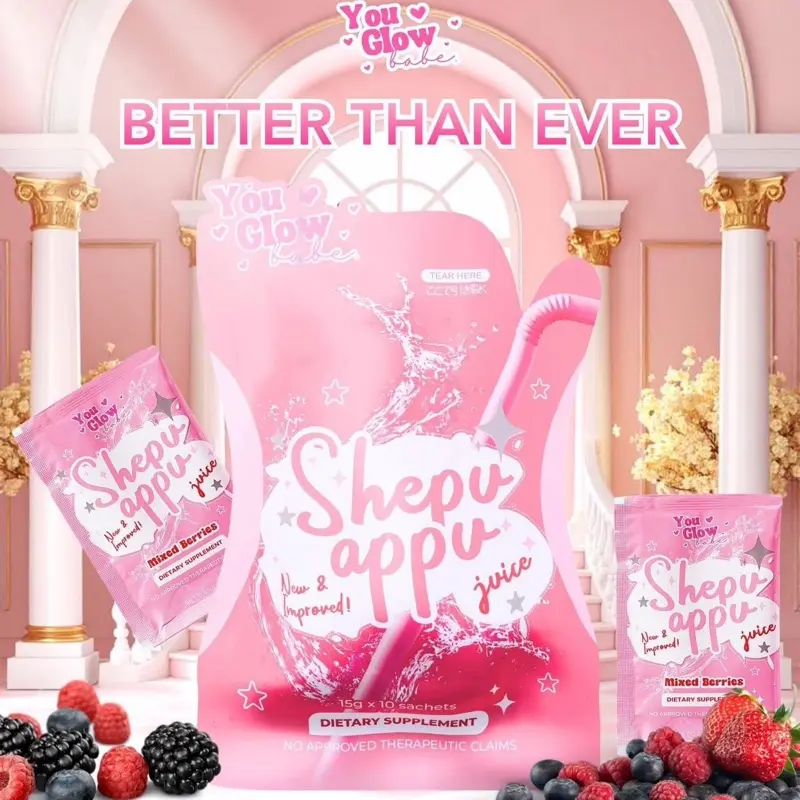shepu appu glutathione NEW PACKAGING YOU GLOW BABE Juice Dietary Supplement – Mixed Berries | L-Carnitine, Glutathione, Probiotics & Vitamin C Drink Mix | 15g x 10 Sachets Dermafirm Glutathione Melting Film