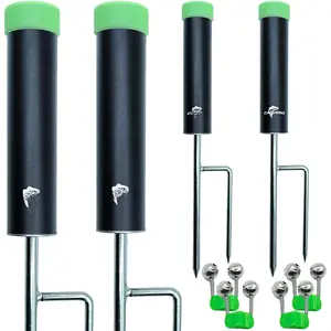 4 Pack Fishing Rod Holder,  Fishing Pole Holder for Ground, Rod Holders for  Fishing, Double Spike Support, 4 Free  Bells