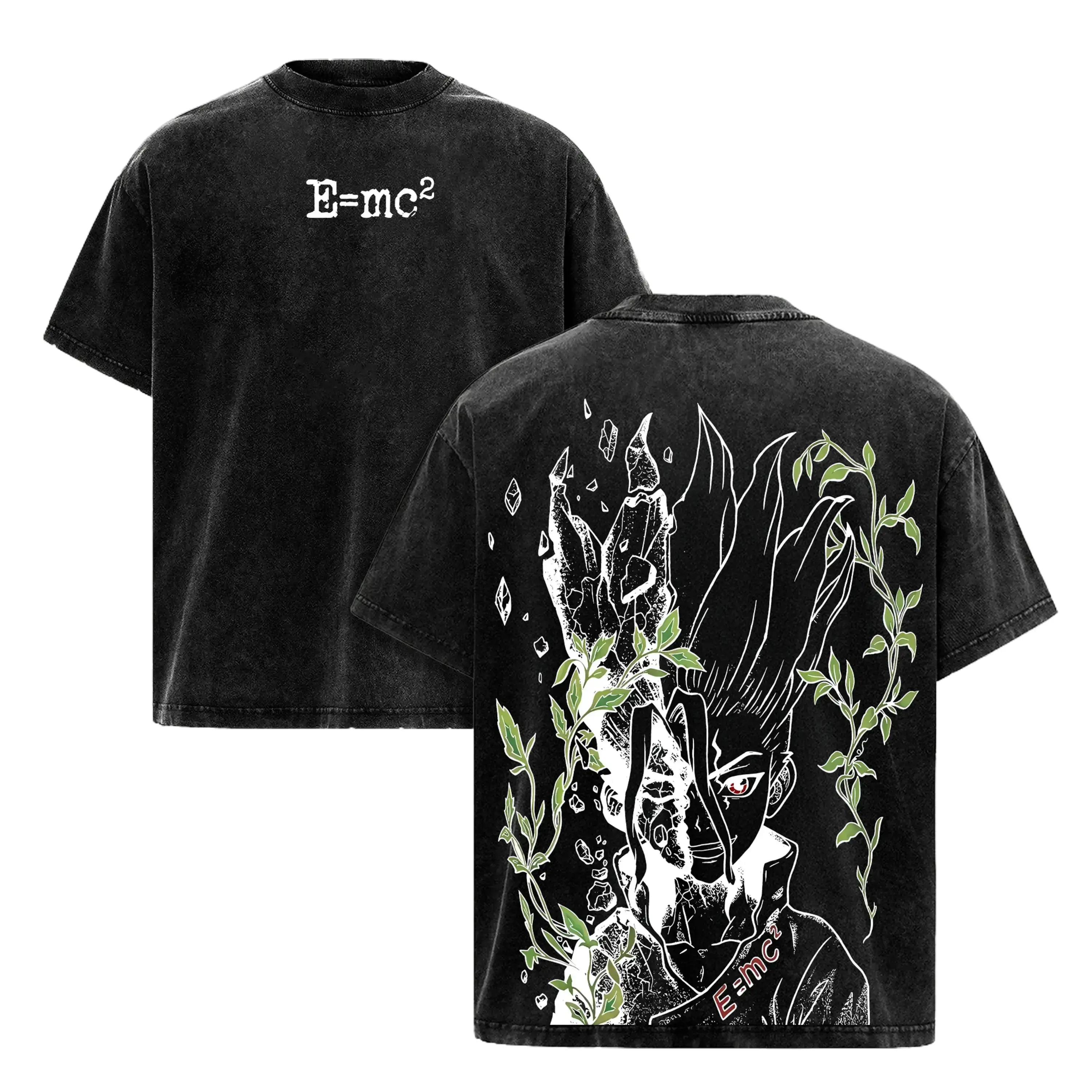 Vintage Dr Stone Senku Ishigami Washed Graphic Tee | Heavyweight Soft Cotton Kingdom of Science Anime Shirt for Men & Women | E=mc2 Oversized Y2K Streetwear Top | Trendy Japanese Manga Apparel | The Perfect Otaku Anime Gift for Science Fanatics