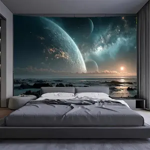1pc Extra Large Space-Themed Tapestry - Stunning for galaxy & Planets Digital Print, High-Definition Polyester Wall Hanging for Living Room, Bedroom, Office, or Party Decor, No Installation Required, Space Room Decor, Photography Background Cloth, Tapestr