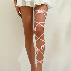 Criss Cross Lace Up Bow Decor Leg Garters, Solid Color Cosplay Hot Ring Thigh Decor Garters, Sexy Lingerie & Erotic Accessories