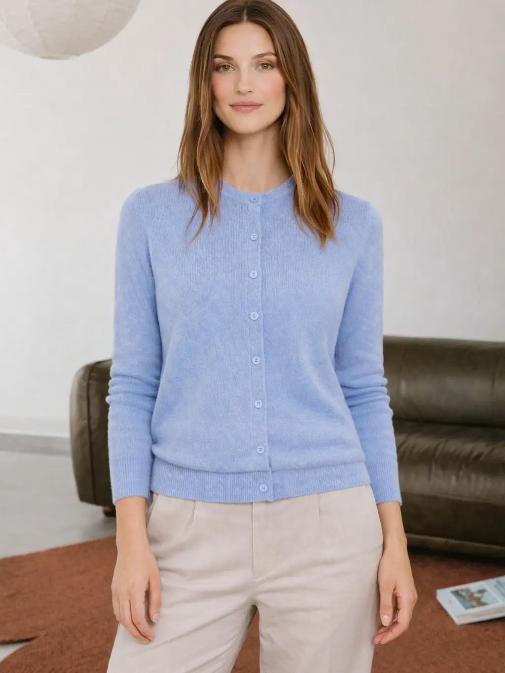 State Cashmere Women's Crewneck Button-Down Cashmere Cardigan