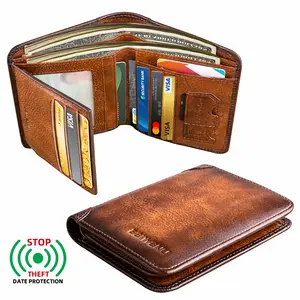 1pc Men'S Premium Trifold Cowhide Wallet, Rfid Blocking, Minimalist Credit Card Holder, With Multi-card Slots, Stylish Casual Style For Everyday Use, Perfect Birthday Gift, Father'S Day Gift