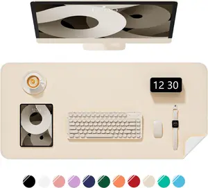 Desk Pad, 35.5" x 17" PU Leather Non-Slip Desk Mat Large Mouse Pad for Desktop, Waterproof Laptop Computer Writing Mat for Office, Home, Work, Gaming, Beige