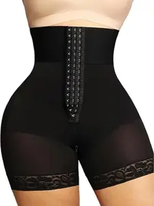 Strapless Fajas Colombianas for Women Tummy Control Body Shaper Shorts with Butt Lifter & Zipper Crotch High Waist Lace Trim