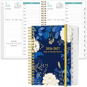 2026-2027 Daily & Monthly Planner -  Page Per Day, Daily Planner 26-27 from July 2026 to June 2027, Planner 2026-2027 with 12 Monthly Tabs, 6.4" x 8.5", Blue Leaf