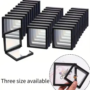 10-Pack 3D Floating Display Boxes, Dust-Proof Acrylic Jewelry Organizer, Transparent Hanging Rack for Necklaces, Bracelets, Rings, Coins, Earrings, Pins