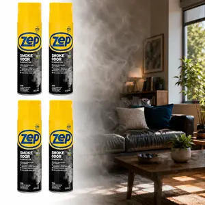 ZEP 16 oz. Smoke Odor Eliminator (Case of 4), Removes Cigarette Smoke Fire and Garbage Odors, Neutralizes Bathroom and Pet Smells in Cars, Restrooms, Closets, Non-Toxic Formula with Pleasant Scent, Ideal for Public Areas and Home Use.