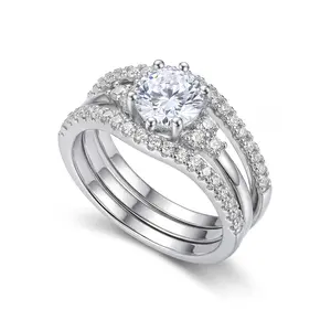Delzzad 2ct Timeless Embrace Promise Ring Wedding Ring Set Triple Engagement Stacking Ring The Grace Bridal Set VVS Synthetic Moissanite Ring Jewelry Copper Band Solitaire Stackable Rings