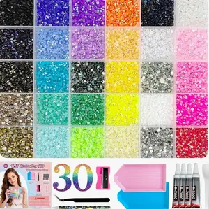 35000Pcs Jelly Rhinestones Bedazzling Kit, 30 Colors 3mm Flatback Rhinestones for Bedazzling with 4 Pcs B7000 Jewelry Glue & Tools，All-in-One Bedazzler Kit for Nail DIY Arts & Crafts Gifts