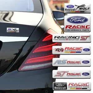 1/7Pcs 3D Aluminum Racing Car Stickers Badge Emblem Body Side Fender Rear Trunk Tail Decor Decal For Ford ST Focus 2 3 Mk3 Mk2 Mk1 Fiesta Mk7 Kuga Ranger Fusion Mondeo Mustang S-MAX Accessories Body Side Decals