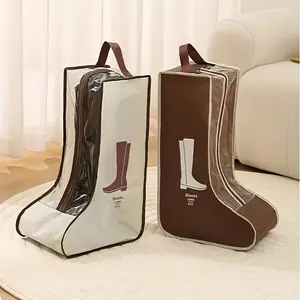 Transparent Boot Storage Bag with Handle, Dustproof Waterproof Shoe Organizer, Portable Travel Pouch for Tall Boots, Short Boots & Flats