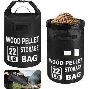 Waterproof Wood Pellet Storage Bag - Dual Handles Label Pocket Portable BBQ Smoker Pellet Storage Containers Bin Stay Dry Pellet Grill Accessories for Fuel Charcoal Wood Chips 1PCS