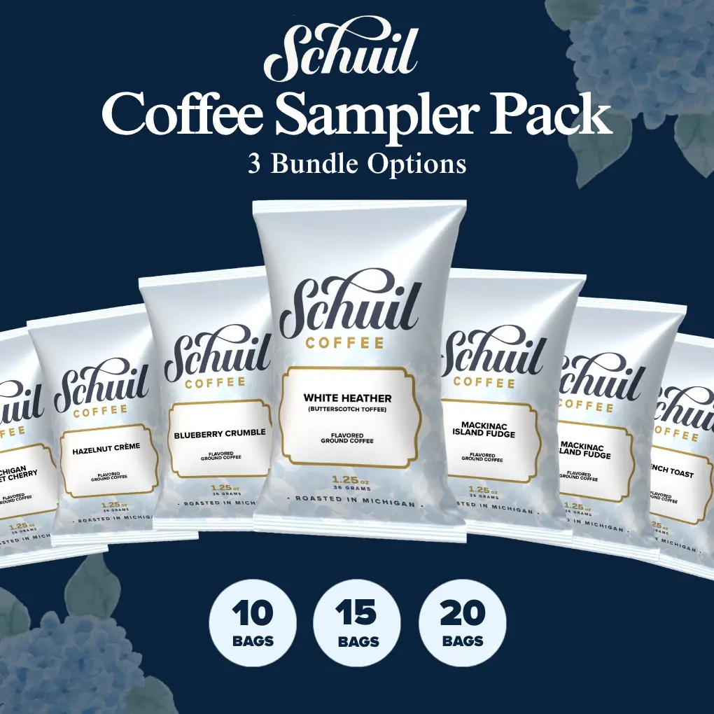 Schuil Coffee Co. Flavored Ground Variety Pack - Assorted 10,15,20-Count Sampler Bundle with Vanilla, Caramel, Hazelnut, Cherry Coffee Beverage