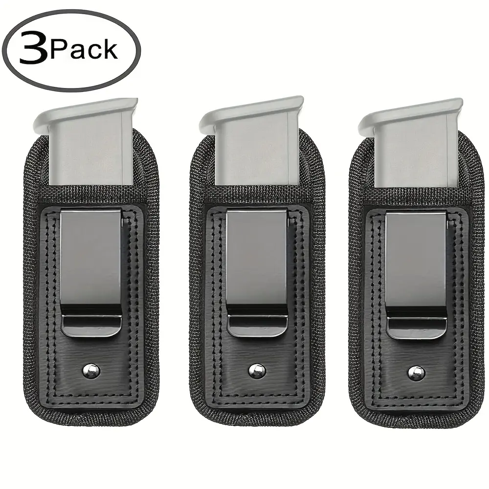 3-Piece Universal Magazine Waist Pouch, IWB Magazines for Concealed Carrying, Single/Double Magazine Holder Suitable for Glock 17, 19, 26, 43, Sig, P365, P320, S&W, M&P 9mm, .40, .45, .380, and 7, 10, and 15mm Revolver Magazines, Suitable for Pistols.