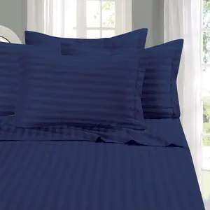 Best, Softest, Coziest Sheet Sets! - 1500 Hotel Quality Luxurious Wrinkle Resistant Damask Stripe Bed Sheet Set, King Navy Blue