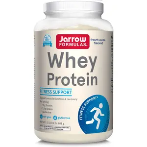 Jarrow Formulas Whey Protein With 18 g of Protein, 3.8 g of BCAAs, & Glutamine, Dietary Supplement for Muscle Function & Recovery Support, 32 oz Vanilla Flavored Powder, Approximately 36 Day Supply Healthcare Fitness