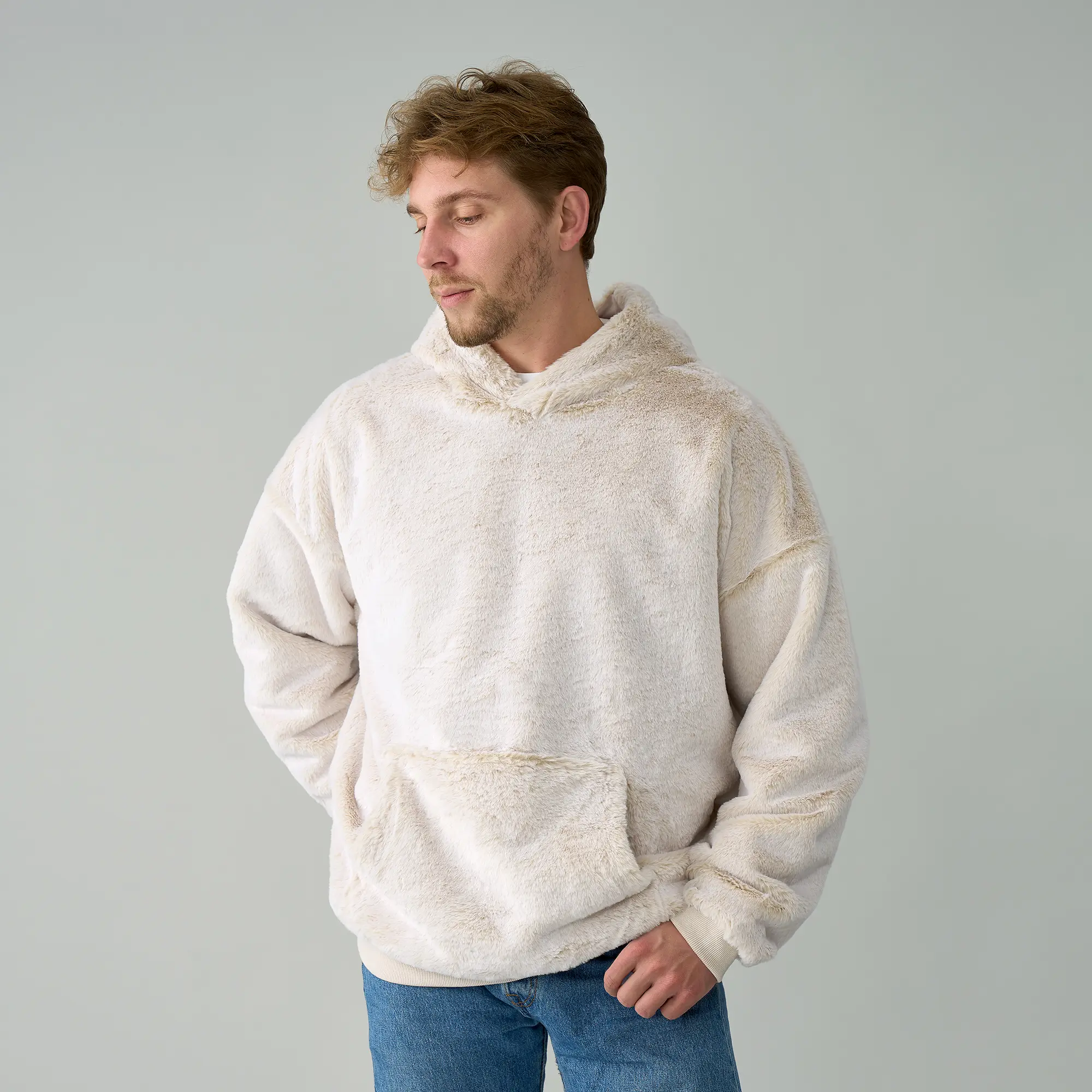 Coma Inducer Men's Faux Fur Pullover Hoodie - Bunny Soft