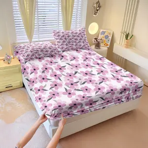 Fresh Sweet Floral Sheet Set, Comfortable Printed Pattern, Includes 1 Fitted Sheet & 2 Pillowcases, Versatile Fresh Style Bedding