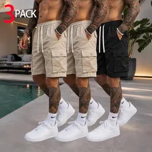 3 Pack Mens Cargo Shorts High Waisted Tactical Shorts Multi Pocket Summer Essentials Relaxed Fit Athletic Bottoms Streetwear Aesthetic Board Shorts for Gym Hiking Outdoor Adventure Daily Casual Outfits Versatile Cargo Pack Sturdy Twill Fabric Shorts