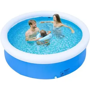 NUWANI 8FT Round Top Ring Inflatable Swimming Pool – Quick Set Up, Foldable Outdoor Family Summer Party Pool for Backyard, Garden, and Water Play (Kiddie & Adults)