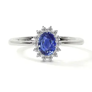 Classic Princess Diana Replica Oval Sapphire Halo Ring (0.79cttw)- RBS024-6X4-AAA