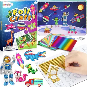 Alritz Arts and Crafts,Foil Crafts Fun Kit, Art Kit Toys for Kids Animals Space Cars, Foil Stickers Supplies,Travel Toys DIY Christmas Gifts for Girls Boys 4 5 6 7 8 9 10 11+ Years Old (12 Theme)