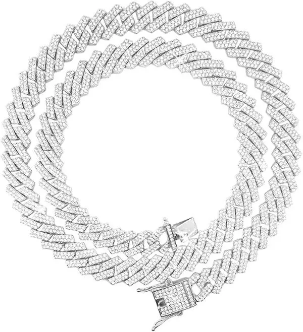 Silver Gold Cuban Link Chain for Men/Women, Iced Out Mens Diamond Chain Necklace-Miami Cuban Link Chains Hip Hop Jewelry