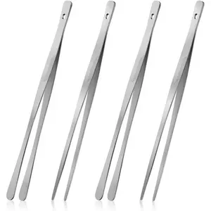 4 count Kitchen Tongs Tweezers for Cooking, 12" Metal Kitchen Utensils, Stainless Steel Fine Cooking Tweezers Tongs with Precision Serrated Tips for Chef, Culinary, Serving , Pasta