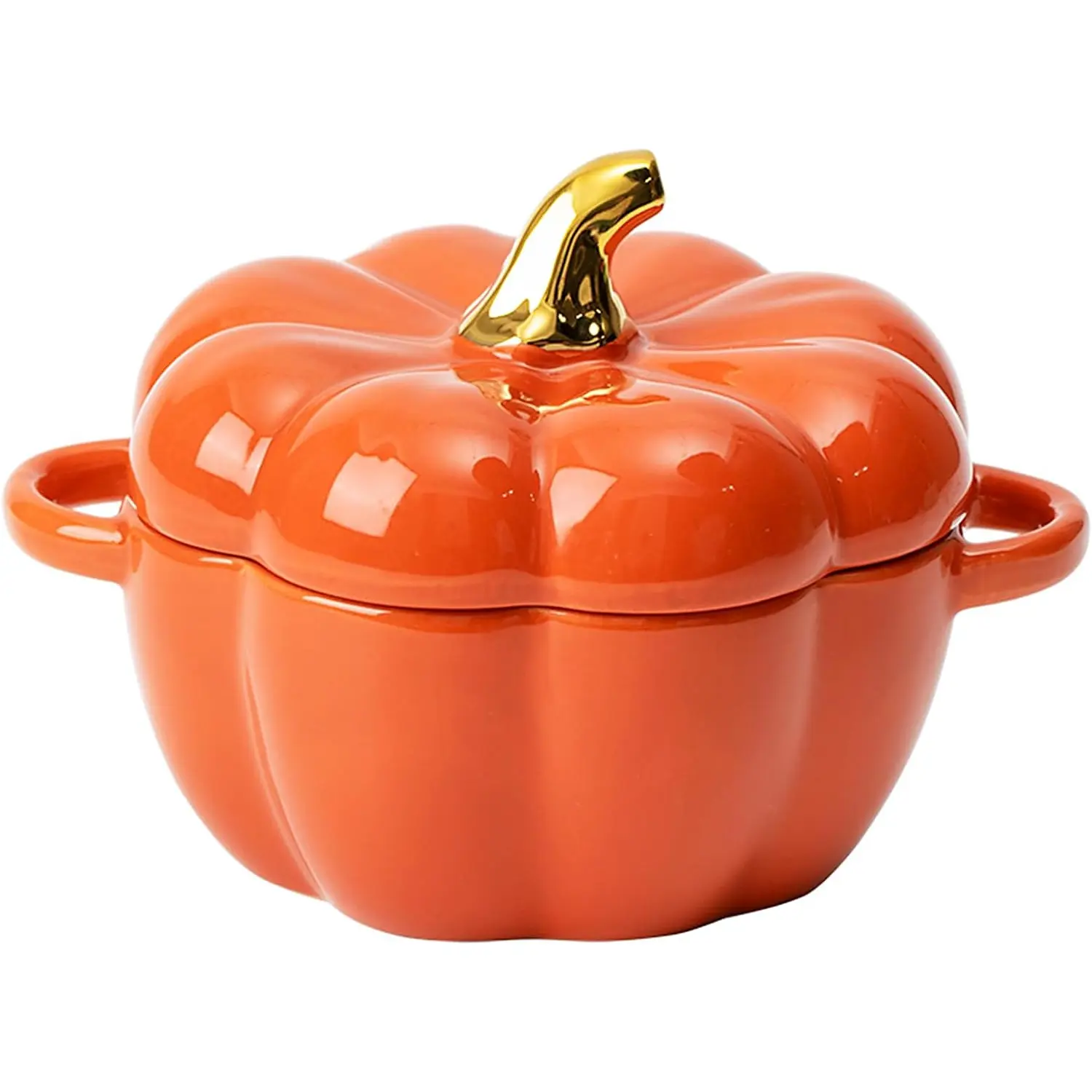 Dutch Oven Pot with Lid, Pumpkin Pottery Dessert Saucepan, Mini Baking Dish Cute Pumpkins Bowl, Covered Dutch Oven Ceramic Stockpot, Pumpkin-Shaped Casserole (Orange) JUSTUP