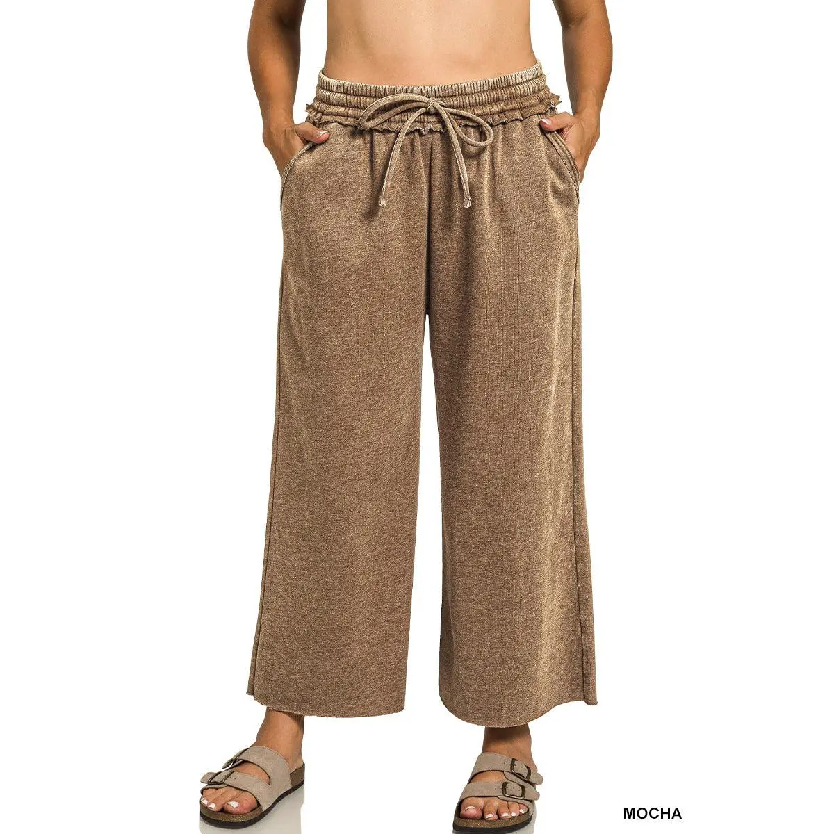 Zenana Acid Wash Fleece Palazzo Sweatpants