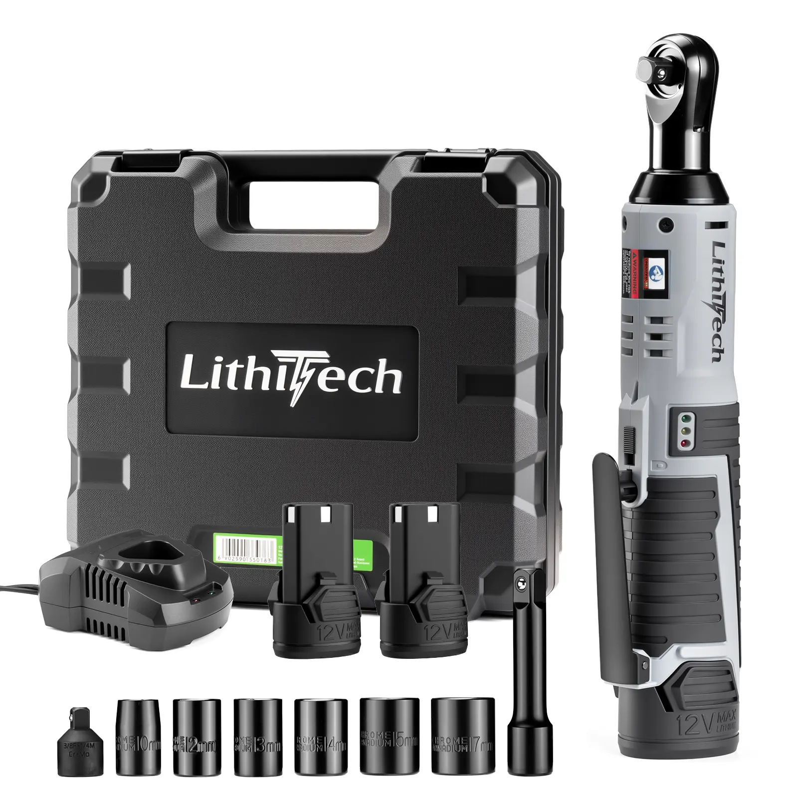 3/8" Cordless Electric Ratchet Wrench Set, 40Ft-lbs, 12V Power Ratchet Tool Kit With 2 Packs 2000mAh Lithium-Ion Battery And Charger,6 Sockets, 1/4" Adapter and 3" Extension Bar automotive repair