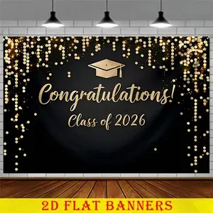 2D flat banner, 1 piece, 2026th graduation celebration party background decoration, Graduation party decorations, background photo props, polyester banner decoration, home decoration, party decoration